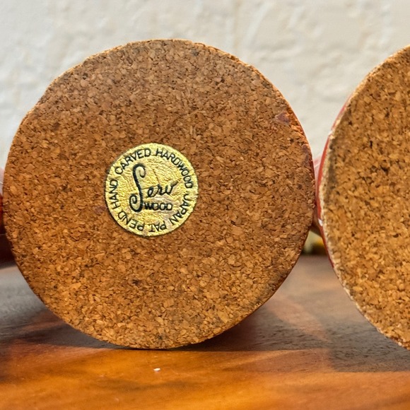 Vintage Rare Red Serv Wood Candlestick Holders Set of 4 | MCM Danish Modern - Picture 9 of 10